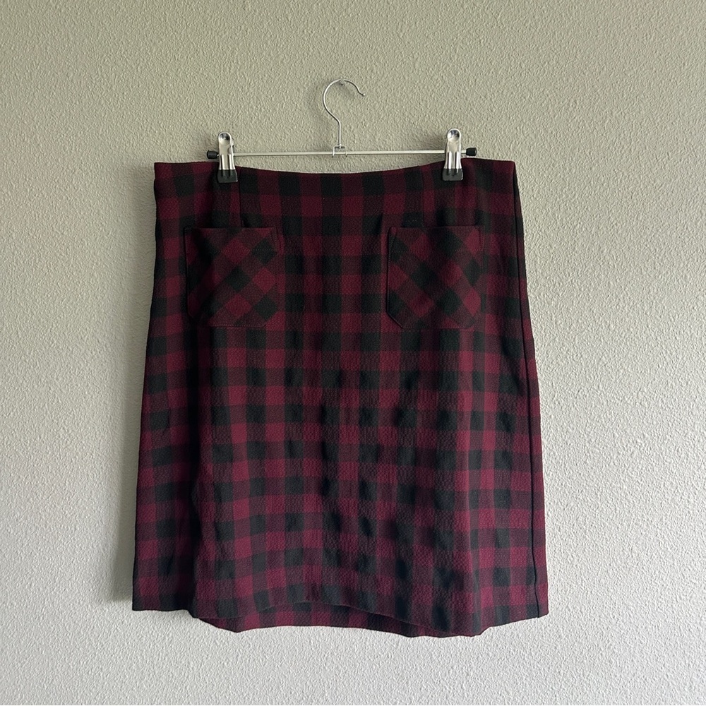 J. Jill Red and Black Plaid Midi Skirt Medium Petite